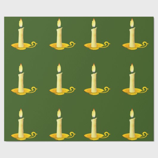 Witte kaarsen op groen inpakpapier (Zoom)