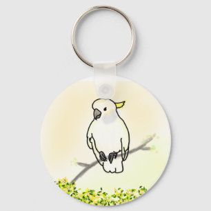 Witte kaketoe op tak tropische vogel sleutelhanger