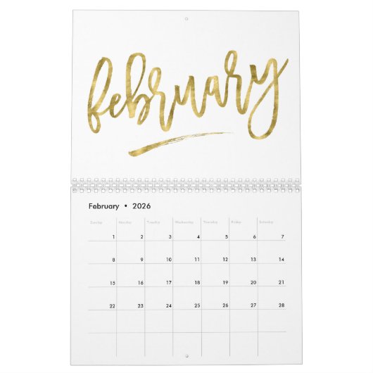 Witte kalender 2024 met faux gouden maanden (Feb 2026)
