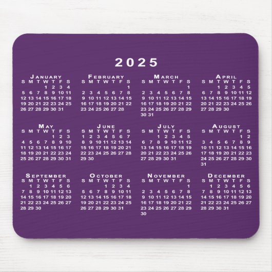 Witte kalender 2025 op Paarse aangepaste achtergro Muismat (Voorkant)