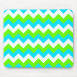 Witte kalk en aqua driekleurige chevron muismat