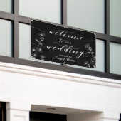 Witte Kalligrafie Bloemen Zwart Welkom Trouwen Spandoek (Buitenkant Gebouw)