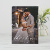 witte kalligrafie bruiloft bedankkaart (Staand voorkant)