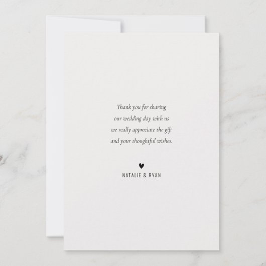 witte kalligrafie bruiloft bedankkaart (Achterkant)