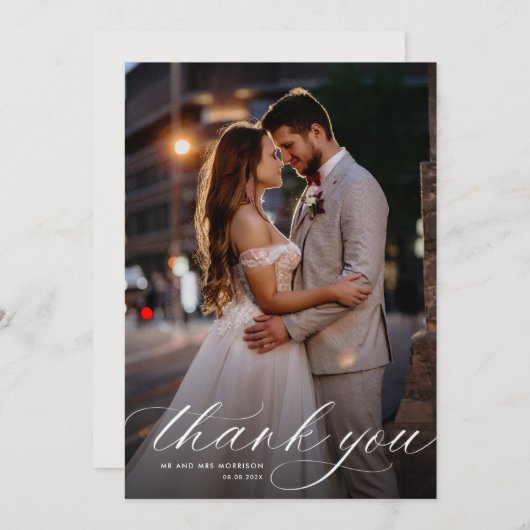 witte kalligrafie bruiloft bedankkaart (Voorkant / Achterkant)