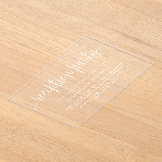 Witte kalligrafie bruiloft receptie partij acryl uitnodigingen (Laagn)