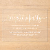 Witte kalligrafie bruiloft receptie partij acryl uitnodigingen (Voorkant)