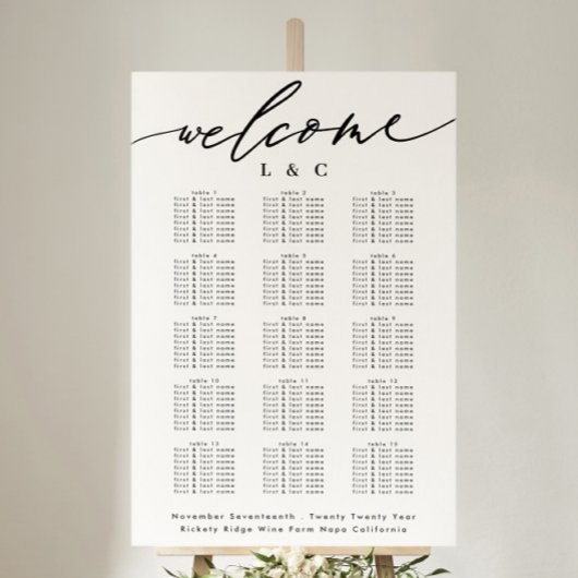 Witte kalligrafie bruiloft welkom zitplaatsen kaar poster