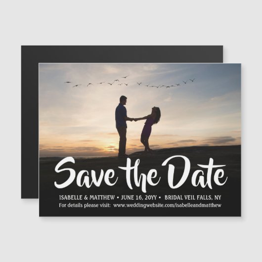 Witte kalligrafie Een foto Weddenschap opslaan Dat Magnetische Uitnodiging (Voorkant / Achterkant)