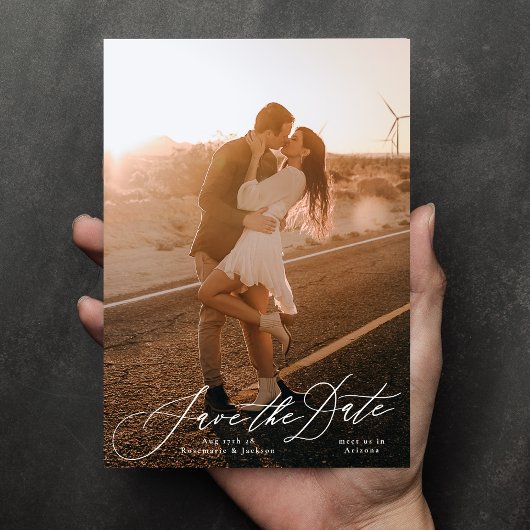 Witte kalligrafie Elegante foto van de bruiloft Save The Date