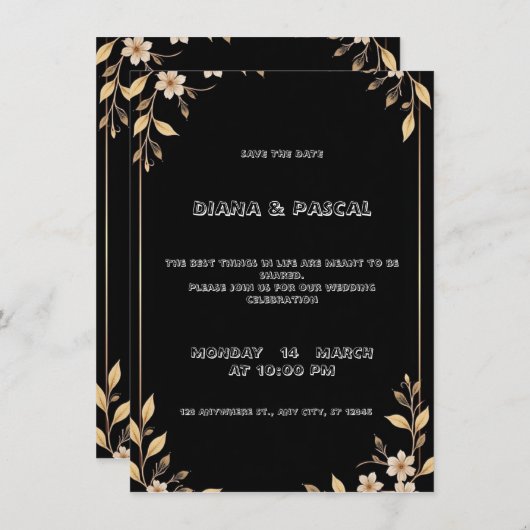 Witte kalligrafie en bloemenbruiloft uitnodiging (Voorkant / Achterkant)