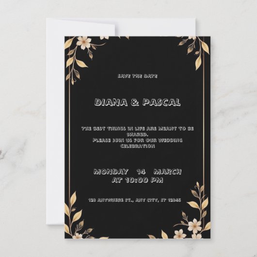 Witte kalligrafie en bloemenbruiloft uitnodiging (Voorkant)