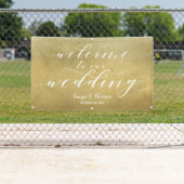 Witte Kalligrafie Goud Satijn Welkom Trouwen Spandoek (Insitu)