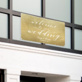 Witte Kalligrafie Goud Satijn Welkom Trouwen Spandoek (Buitenkant Gebouw)