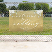 Witte Kalligrafie Gouden Bloemen Welkom Trouwen Spandoek (Insitu)
