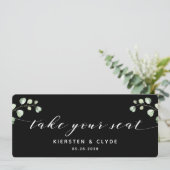 Witte kalligrafie Greenery neemt uw stoel bovenaan Kaart (Staand voorkant)