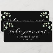 Witte kalligrafie Greenery neemt uw stoel bovenaan Kaart (Voorkant / Achterkant)