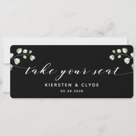 Witte kalligrafie groenheid neem uw stoel topkaart kaart