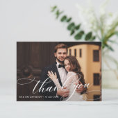 witte kalligrafie met trouwfoto bedankkaart (Staand voorkant)