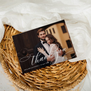 witte kalligrafie met trouwfoto bedankkaart