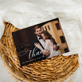 witte kalligrafie met trouwfoto bedankkaart