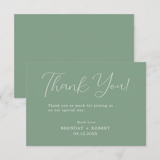 Witte kalligrafie op Sage Green Hartelijk dank Bedankkaart (Voorkant / Achterkant)