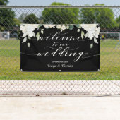 Witte kalligrafie Peony Black Welkom op onze bruil Spandoek (Insitu)