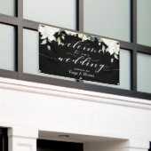 Witte kalligrafie Peony Black Welkom op onze bruil Spandoek (Buitenkant Gebouw)