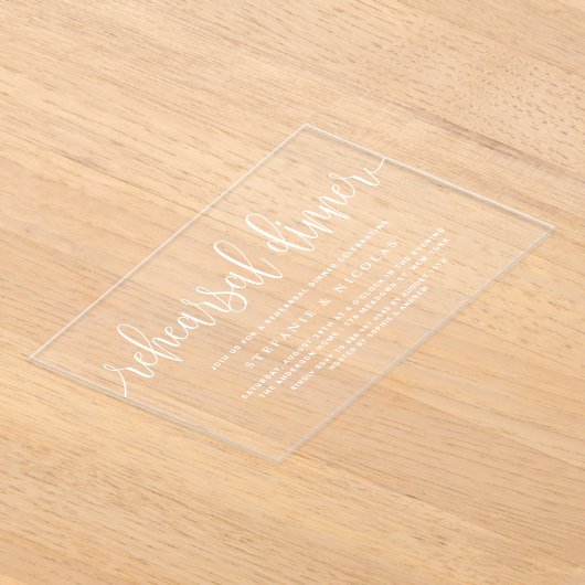 Witte  kalligrafie repetitiediner acryl uitnodigingen (Laagn)