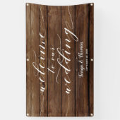 Witte kalligrafie Rustic Barn Wood Welkom bruiloft Spandoek (Verticaal)