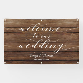 Witte kalligrafie Rustic Barn Wood Welkom bruiloft Spandoek