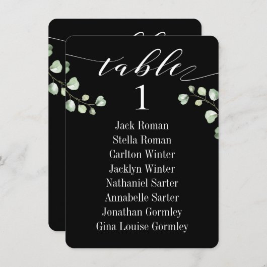 Witte kalligrafie trouwkaart met zwarte zitplaatsk kaart (Voorkant / Achterkant)