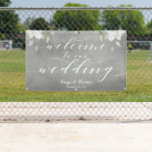 Witte Kalligrafie Zilveren Bloemen Welkomstbruilof Spandoek (Insitu)