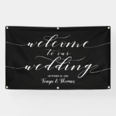 Witte kalligrafie Zwarte Welkom bij ons huwelijk Spandoek (Horizontaal)