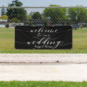 Witte kalligrafie Zwarte Welkom bij ons huwelijk Spandoek (Insitu)