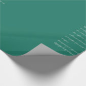 Witte kalligrafische tekst op blauwgroen cadeaupapier (Hoek)
