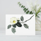 Witte kamellia sumi-inkt en japanese waterverf bedankkaart (Staand voorkant)