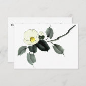 Witte kamellia sumi-inkt en japanese waterverf bedankkaart (Voorkant / Achterkant)