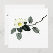 Witte kamellia sumi-inkt en japanese waterverf bedankkaart (Voorkant / Achterkant)
