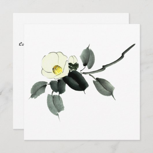 Witte kamellia sumi-inkt en japanese waterverf bedankkaart (Voorkant / Achterkant)
