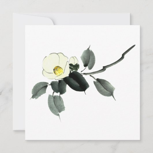 Witte kamellia sumi-inkt en japanese waterverf bedankkaart (Voorkant)