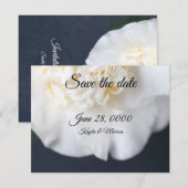 Witte kamellietbloem save the date (Voorkant / Achterkant)