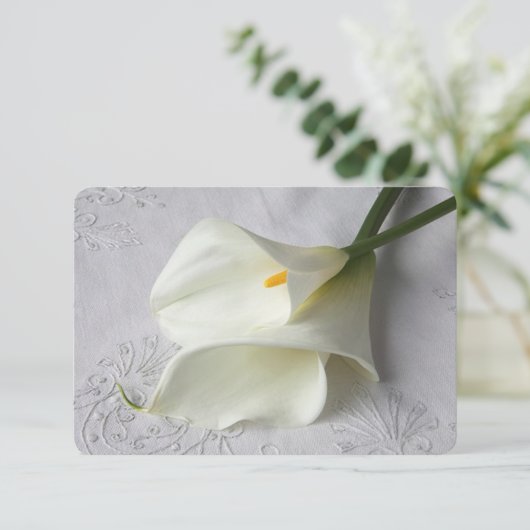 Witte kammeling op linnen save the date (Staand voorkant)