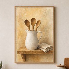 Witte kan & houten lepels waterkleurenposter poster