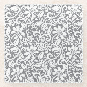 Witte kant 1 glazen onderzetter