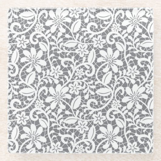 Witte kant 1 glazen onderzetter (Voorkant)