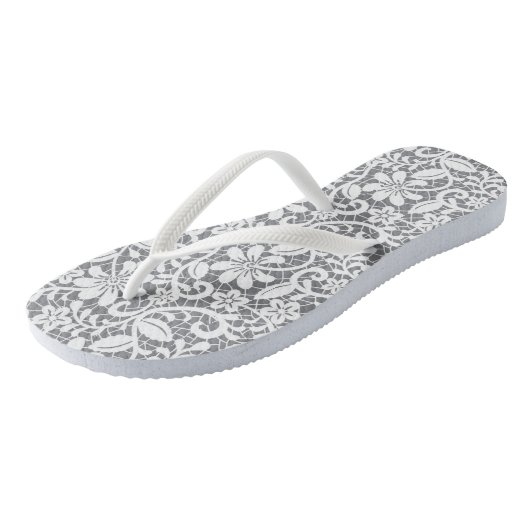 Witte kant 1 teenslippers (Schuin)