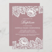 Witte kant aangepaste kleur doop uitnodiging (Voorkant / Achterkant)