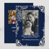 witte kant blauwe marine 50ste huwelijksjubileum kaart (Voorkant / Achterkant)