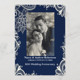 witte kant blauwe maritieme 50ste huwelijksverjaar kaart